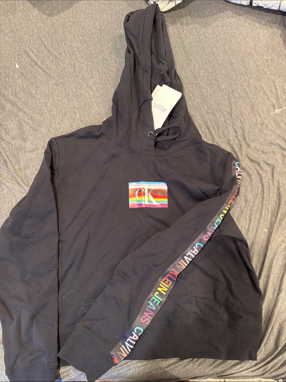 Calvin Klein Black Crewneck Hoodie with Rainbow CK Logo
